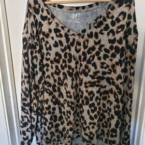 Maurices 24/7 Long Sleeve Cheetah Print Shirt Women's XL